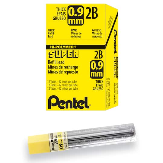 Pentel® Super Hi‑Polymer® Thick 0.9mm Pencil Lead Refills, 12 Packs of 15